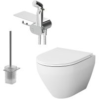 Унитаз AM.PM Spirit V2.0 FlashClean подвесной с гигиеническим душем и ершиком с сиденьем Микролифт арт-CK70H1003W — фото 1, Подвесные унитазы