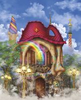 Фреска детская Ortograf Сказочная страна 7511 Фактура бархат FX Флизелин (2,2*2,7) Разноцветный, Домики арт-7511 (бархат FX) — фото 2, Фрески