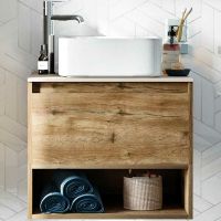 Тумба с раковиной STWORKI Карлстад 60 подвесная Дуб рустикальный арт-427731 — фото 1, Тумбы с раковиной