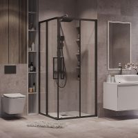 Душевой уголок Grossman Cosmo 80х80 профиль Черный матовый стекло прозрачное арт-300.K33.02.8080.21.00 — фото 1, Квадратные душевые уголки