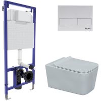 Комплект унитаза с инсталляцией Berges Floe Rimless с сиденьем Микролифт и Белой матовой клавишей смыва арт-043278 — фото 1, Комплекты унитаз + инсталляция
