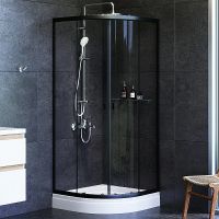 Душевой уголок AM.PM X-Joy Twin Slide 80х80 профиль Черный матовый стекло прозрачное арт-W88E-205-080BT64 — фото 1, Душевые уголки четверть круга