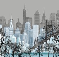 Фреска Ortograf Небоскребы 33190 Фактура бархат FX Флизелин (2,8*2,7) Серый/Голубой, Город арт-33190 (бархат FX) — фото 2, Фрески