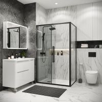 Душевой уголок Grossman Cosmo 140х80 профиль Черный матовый стекло прозрачное арт-120.K33.02.1480.21.00 — фото 3, Прямоугольные душевые уголки