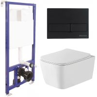 Комплект унитаза WellWant Tesoro WWU01111W с инсталляцией Berges Novum L5 040215 с сиденьем Микролифт и Черной матовой клавишей смыва арт-WWU01111W+040215 — фото 1, Комплекты унитаз + инсталляция