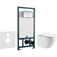 Комплект унитаза WellWant Aura WWU01121WK с сиденьем Микролифт и инсталляцией WeltWasser WW Marberg 507 10000005949+10000005952 с клавишей смыва Хром глянцевый арт-WWU01121WK+10000005949+10000005952 — фото 1, Комплекты унитаз + инсталляция