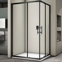 Душевой уголок Veconi Rovigo RV-30B 100х80 профиль Черный матовый стекло прозрачное арт-RV30B-10080-01-C3 — фото 1, Прямоугольные душевые уголки