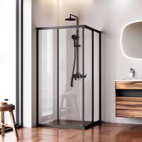 Душевой уголок AM.PM Sunny 100х100 профиль Черный матовый стекло прозрачное арт-W87G-403-100100-BT — фото 4, Квадратные душевые уголки