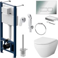 Комплект унитаза с инсталляцией AM.PM Spirit V2.0 с сиденьем Микролифт с клавишей смыва Хром с гигиеническим душем и аксессуарами для ванной комнаты арт-CK70HA — фото 1, Комплекты унитаз + инсталляция