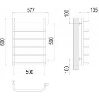 Водяной полотенцесушитель Terminus Стандарт П6 500х600 бп500 Хром, боковое подключение, G 1" НР арт-4670078530349 — фото 4, Водяные полотенцесушители