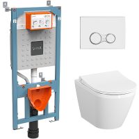 Комплект унитаза с инсталляцией Vitra Integra Round с сиденьем Микролифт и клавишей смыва Хром глянцевый арт-9856B003-7205 — фото 1, Комплекты унитаз + инсталляция