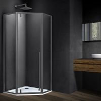 Душевой уголок Vincea Penta 100x100 профиль Вороненая сталь стекло прозрачное арт-VSP-3P100CLGM — фото 1, Душевые уголки трапеция