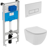 Комплект унитаза с инсталляцией Ideal Standard Tesi Rimless с сиденьем Микролифт и клавишей смыва Хром арт-TT00003/121AA — фото 1, Комплекты унитаз + инсталляция