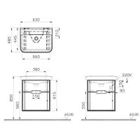 Тумба с раковиной Vitra Sento 65 подвесная Белая матовая арт-60822 — фото 4, Тумбы с раковиной