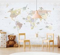 Фреска детская Ortograf Little Friends 34385 Фактура флок FLK Флизелин (4*3) Серый/Разноцветный, Карты/Животные арт-34385 (флок FLK) — фото 3, Фрески