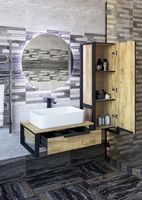 Шкаф пенал Sanflor Гард 43 Дуб крафт золотой Черный арт-С22583 — фото 5, Пеналы для ванной комнаты