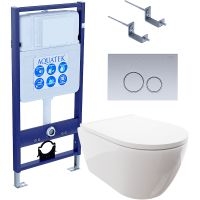 Комплект унитаза с инсталляцией Aquatek с сиденьем Микролифт и клавишей смыва Хром матовый арт-SET AQUATEK ПОЛАРИС-019 4в1 — фото 1, Комплекты унитаз + инсталляция
