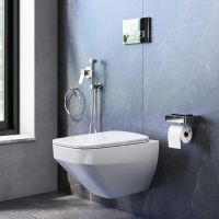 Комплект унитаза с инсталляцией AM.PM Inspire 2.0 с сиденьем Микролифт с клавишей смыва Хром с гигиеническим душем и аксессуарами для ванной комнаты арт-CK50GD — фото 8, Комплекты унитаз + инсталляция