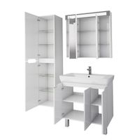 Тумба Q PLUS (D), 80 см, подвесная/напольная, 3 дверцы, с опорами, белый глянец арт-99.1006 — фото 5, Тумбы под раковину