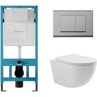 Комплект унитаза с инсталляцией Aqueduto Ovo с сиденьем Микролифт и клавишей смыва Хром арт-AQDS024 — фото 1, Комплекты унитаз + инсталляция