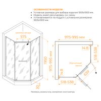 Душевой уголок RGW PA-83-B 100x100, трапеция, профиль черный, стекло прозрачное/6 мм, арт-78088300-14 — фото 10, Душевые уголки трапеция