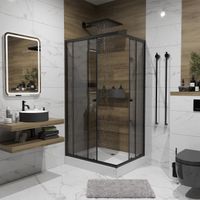 Душевой уголок Niagara Eco NG-018-14QT (100х80х195) низкий поддон(13см),черный,стекло тонированное,2 арт-_0181432QT — фото 1, Прямоугольные душевые уголки