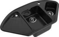 GRANFEST Мойка CORNER 1040E угловая 1,5-чаши+крыло 1039*560мм черный арт.GF- арт-C-1040E черный — фото 1, Кухонные мойки