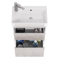 Тумба SLIM, 55 см, подвесная/напольная, 2 ящика, белый глянец / бетон арт-99.0502 — фото 5, Тумбы под раковину