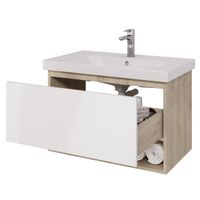 Тумба PERFECTO, 90 см, подвесная, 1 ящик, дуб эврика/белый глянец арт-99.0813 — фото 13, Тумбы под раковину