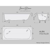 Стальная ванна Iberica Blanca Aranda 170x75 без гидромассажа арт-IB-AL-170-75-39-HG — фото 3, Стальные ванны