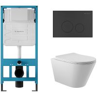 Комплект унитаза с инсталляцией Aqueduto Cone с сиденьем Микролифт и Черной матовой клавишей арт-AQDS005 — фото 1, Комплекты унитаз + инсталляция