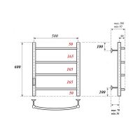 Полотенцесушитель электрический Point Афина П4 500x600 диммер слева, хром арт-PN04756 — фото 2, Электрические полотенцесушители