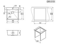 Granula-, стальная кухонная мойка арт-5151, ЗОЛОТО САТИН — фото 3, Кухонные мойки
