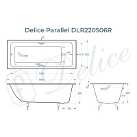 Чугунная ванна Delice Parallel 180x80 с черными матовыми ручками без антискользящего пок арт-DLR220506RB — фото 7, Чугунные ванны