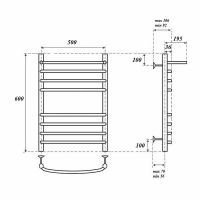 Водяной полотенцесушитель Point Альфа П7 500x600 с полкой Хром арт-PN05156SP — фото 5, Водяные полотенцесушители
