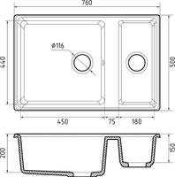 GRANFEST Мойка LEVEL 760K 1,5-чаши 760*500 топаз арт.GF- арт-LV-760K топаз — фото 3, Кухонные мойки