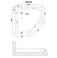 Душевой поддон (100х100х13) трапеция,1 место арт-NG-P1010-14D — фото 2, Душевые поддоны АБС-пластик