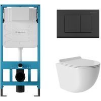 Комплект унитаза с инсталляцией Aqueduto Ovo с сиденьем Микролифт и Черной матовой клавишей арт-AQDS013T — фото 1, Комплекты унитаз + инсталляция