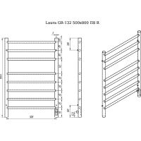 Электрический полотенцесушитель Grois Черный матовый арт-Laura GR-132 500x 800 RAL 9005 П8 R — фото 2, Электрические полотенцесушители