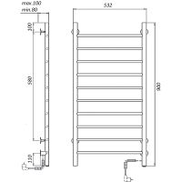 Электрический полотенцесушитель Domoterm Аврора DMT 109-10 50x90 EK R Хром арт-DMT109-1050x90EKR — фото 2, Электрические полотенцесушители