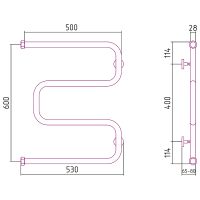 Водяной полотенцесушитель Сунержа Ш-образный 600x500 Хром арт-00-0014-6050 — фото 2, Водяные полотенцесушители