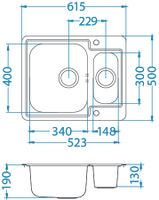Мойка для кухни LINE MAXIM 50 SAT-90 610X500 в компл. с сифоном 1130555, арт-1089612.0 — фото 2, Кухонные мойки