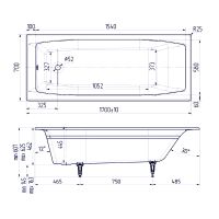 Чугунная ванна Creto Edge 170x70 без антискользящего покрытия арт-26-1170 — фото 2, Чугунные ванны