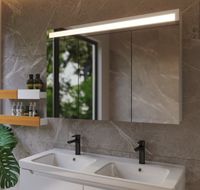 Шкаф зеркальный UNI, 120 см, 3 дверцы, 6 стеклянных полок, с LED-подсветкой и выключателем, белый арт-99.9013 — фото 1, Зеркальные шкафы в ванную