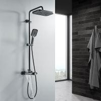 Душевая система Rose R18H с термостатом Черная матовая арт-R1896H-6 — фото 8, Душевые стойки