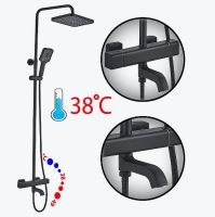 Душевая система ALMAes GaLaxy с термостатом Черная матовая арт-SDI-1801 — фото 7, Душевые стойки