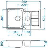 Товар: Мойка для кухни LINE MAXIM 70 SAT-90 795X505 в компл. с сифоном 1130555, арт-1089614.0 - фото 3 Мойка для кухни LINE MAXIM 70 SAT-90 795X505 в компл. с сифоном 1130555, арт-1089614.0 — фото 3, Кухонные мойки