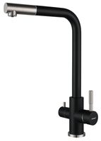 GRANFEST QUARZ Смеситель для кухни Г-обр. с краном питьевой воды D-35мм черный арт. GF- арт-Z-5421 черный — фото 1, Смесители для кухни