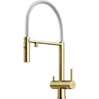 Смеситель для кухни Sancos Imola Золото брашированное Белый арт-SC4010BG — фото 1, Смесители для кухни