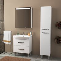 Шкаф зеркальный UNI, 70 см, 2 дверцы, 4 стеклянные полки, с подсветкой и выключателем, белый арт-99.9002 — фото 5, Зеркальные шкафы в ванную